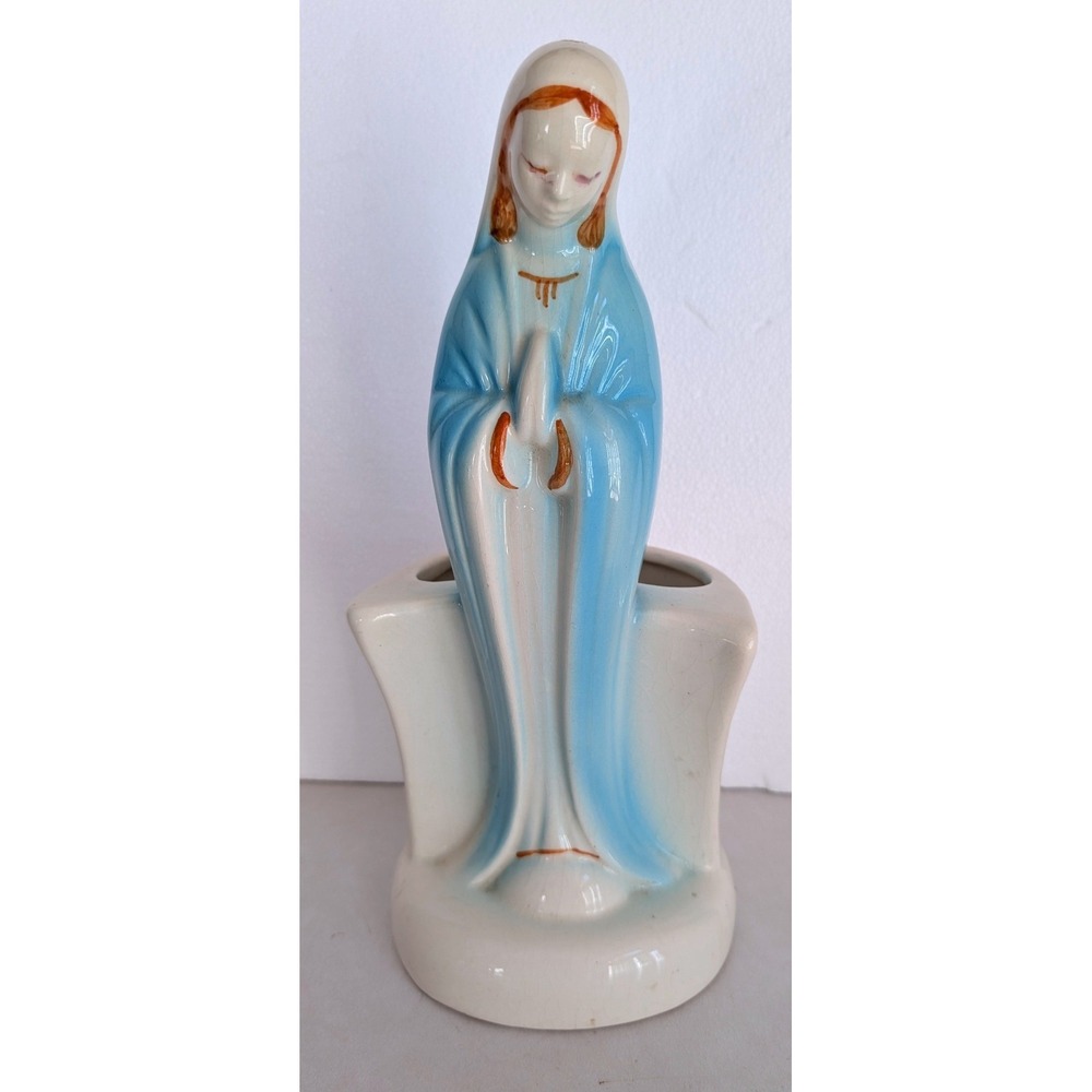 Vtg 50s Ceramic Virgin Mary Madonna Planter Statue Religious Ceramic 7.5 In